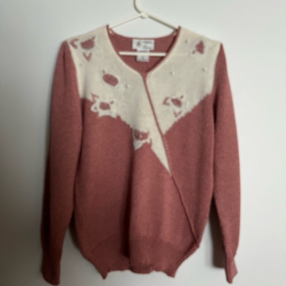 Rare 90s Braemar Jeremy Scott Angora Sweater Puff Shoulder, Pearl Beads Sz M - Picture 9 of 14